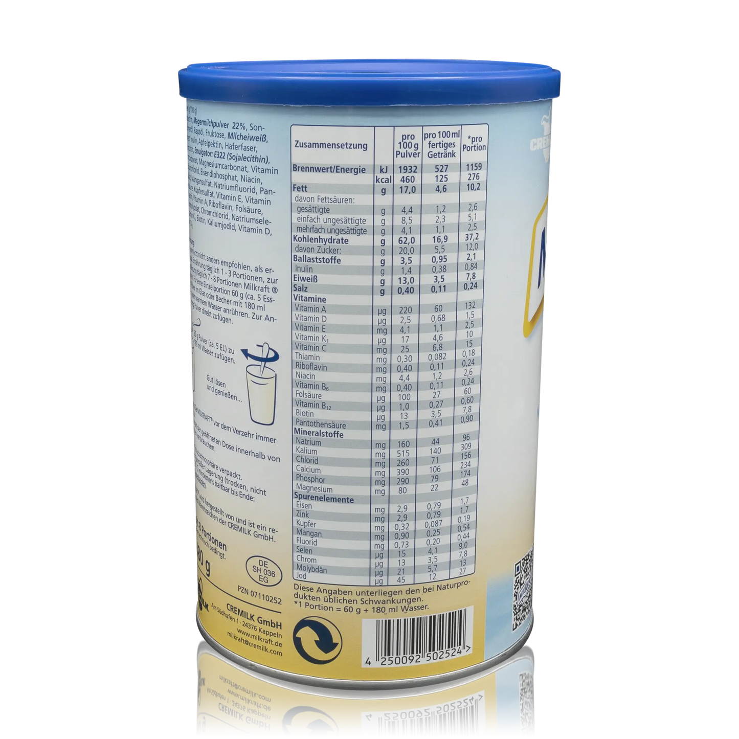 Cremilk Milkraft Aufbau- und Trinknahrung bei Mangelernährung - Neutraler Geschmack (480g) - ROTE PLACE