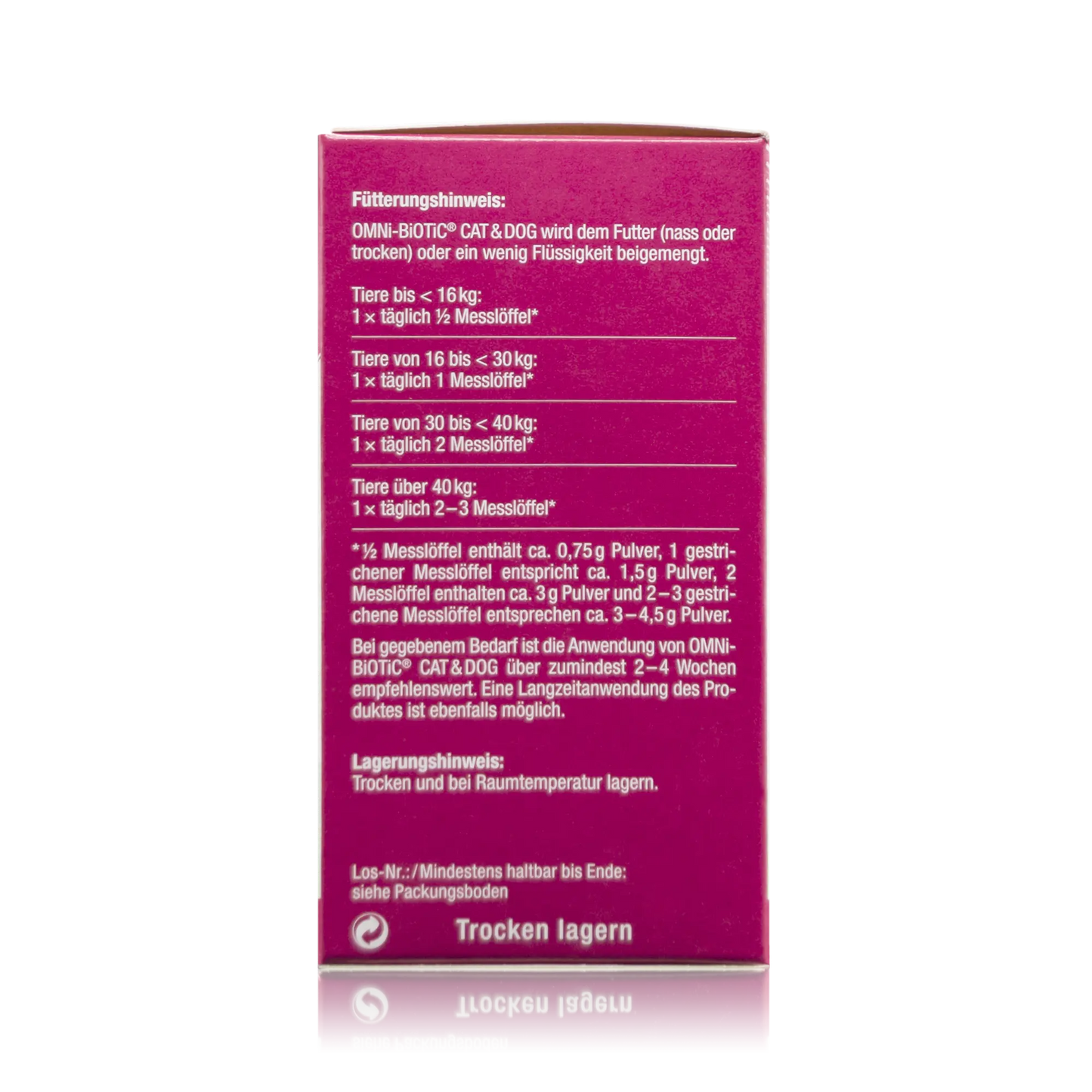 Omni Biotic Cat & Dog - 60 g - Seitenansicht mit Fütterungshinweis