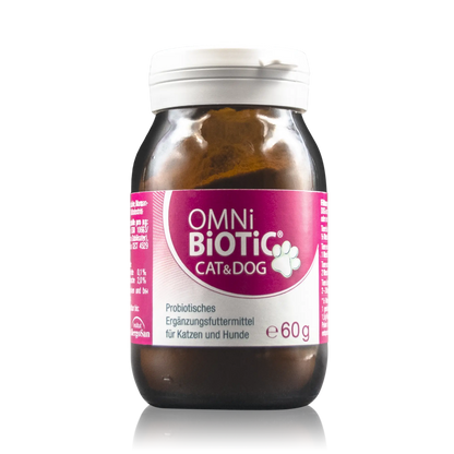 Omni Biotic Cat & Dog - 60 g - Vorderansicht des Glasbehälters