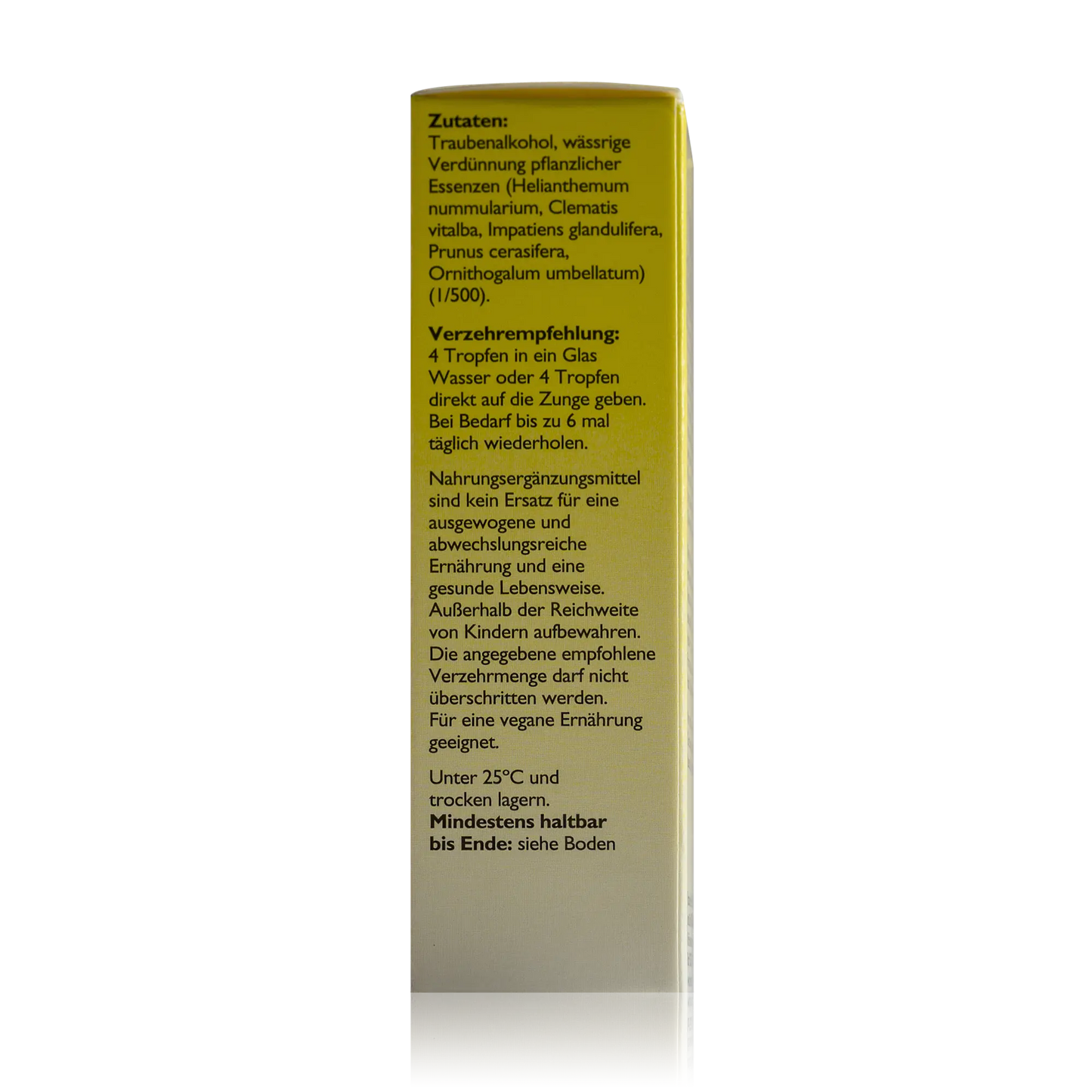 Bachblüten Original Rescura Tropfen mit Alkohol 20 ml - Seitenansicht mit Zutaten