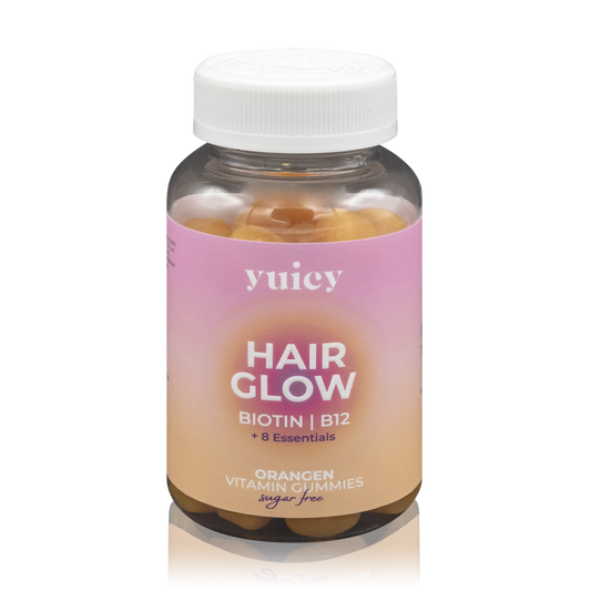 Yuicy Hair Glow Orangen Vitamin Fruchtgummis mit Biotin, B12 und 8 Essentials - zuckerfrei (60 St.) - ROTE.PLACE