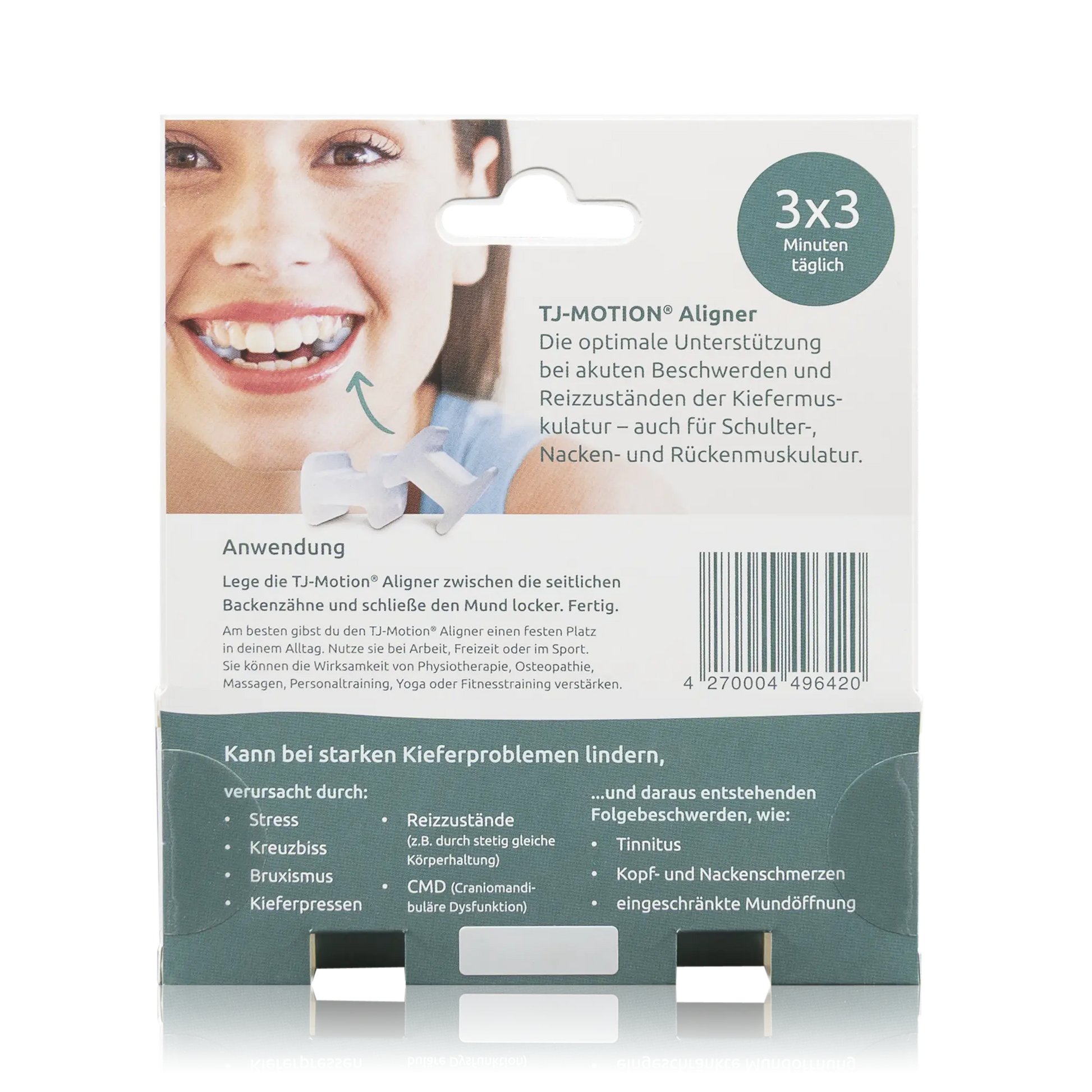 TJ-Motion be in balance Aligner - ab 1,70m Körpergröße - 1 Stück - Rückseitenansicht mit Barcode