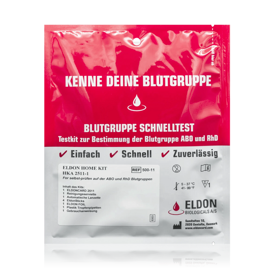 Blutgruppe Schnell­test Eldon HOME KIT HKA 2511 - Testkit zur Bestimmung der Blutgruppe AB0 und RhD (1 Kit) - ROTE.PLACE